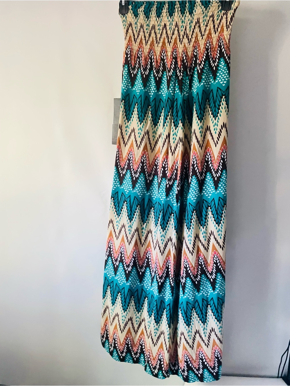 Teal Chevron Tube Dress Elastic Snatched Band Boho Festival